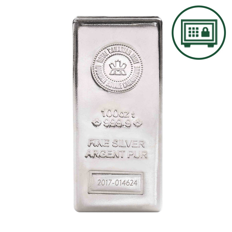 Buy 100 oz Royal Canadian Mint Silver Bar - Secure Storage | Price